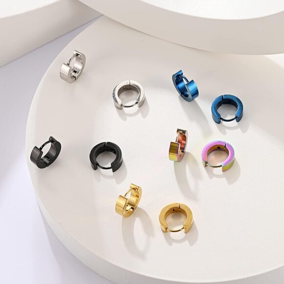 Minimalist Stainless Steel Huggie Hoop Earrings - 5 Pairs in Gold Silver Black B - Picture 4 of 8